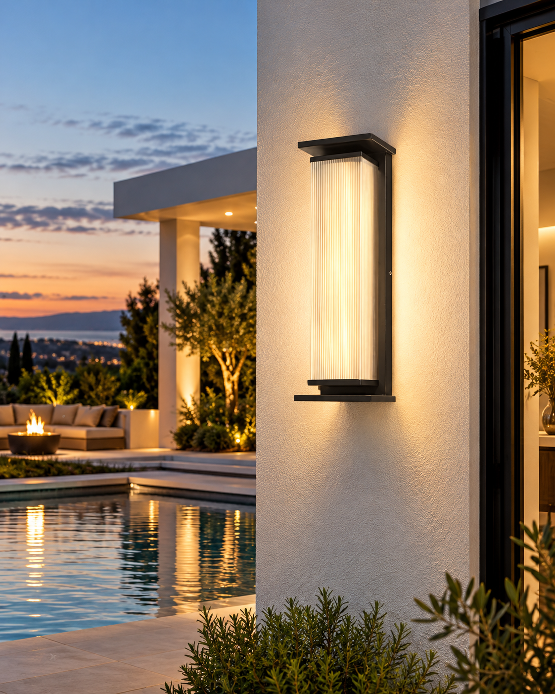 Modern Ribbed Glass Outdoor Wall Sconce | Tavren