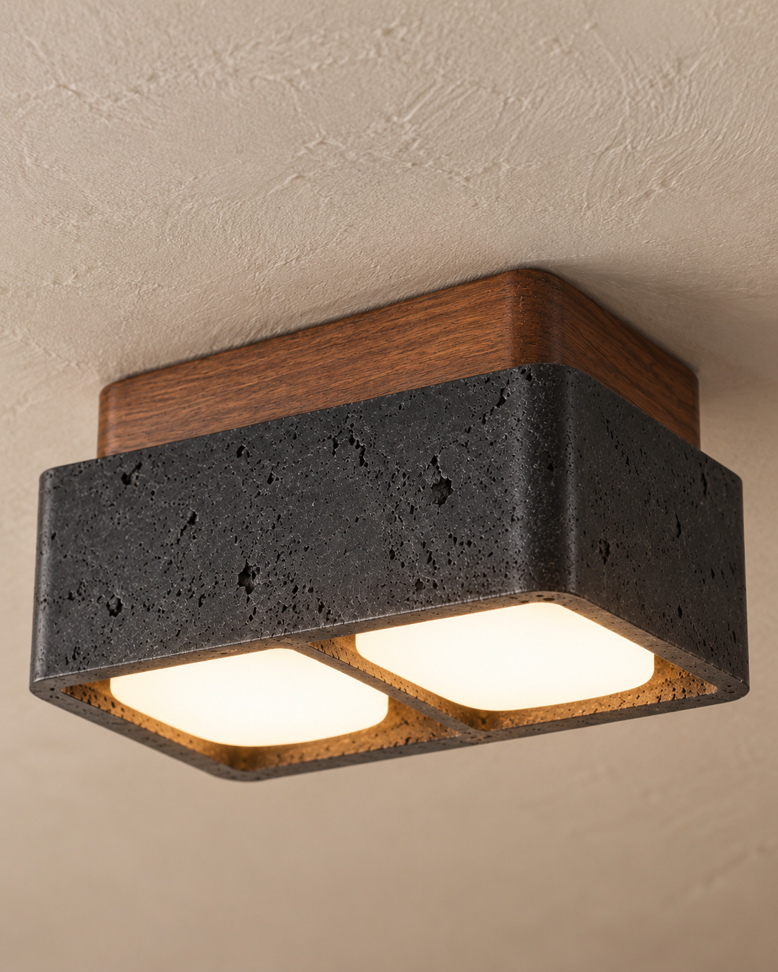 Travertine & Walnut Flush Mount Ceiling Light | Soren