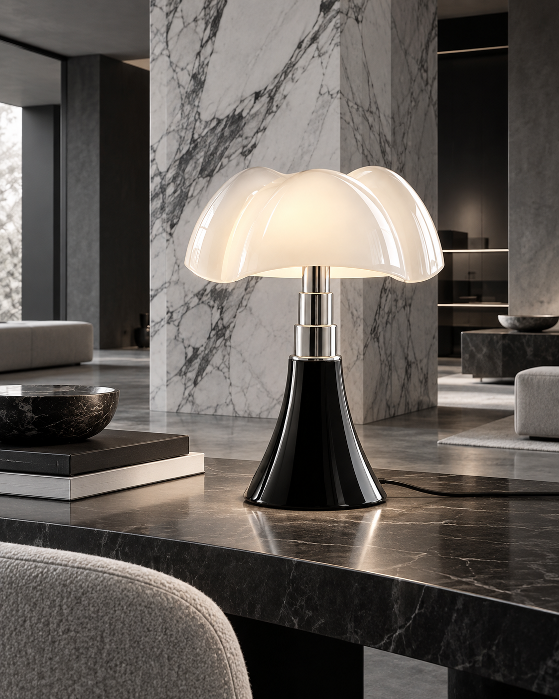 Voltara | Sculptural Glass Table Lamp – Opal Shade