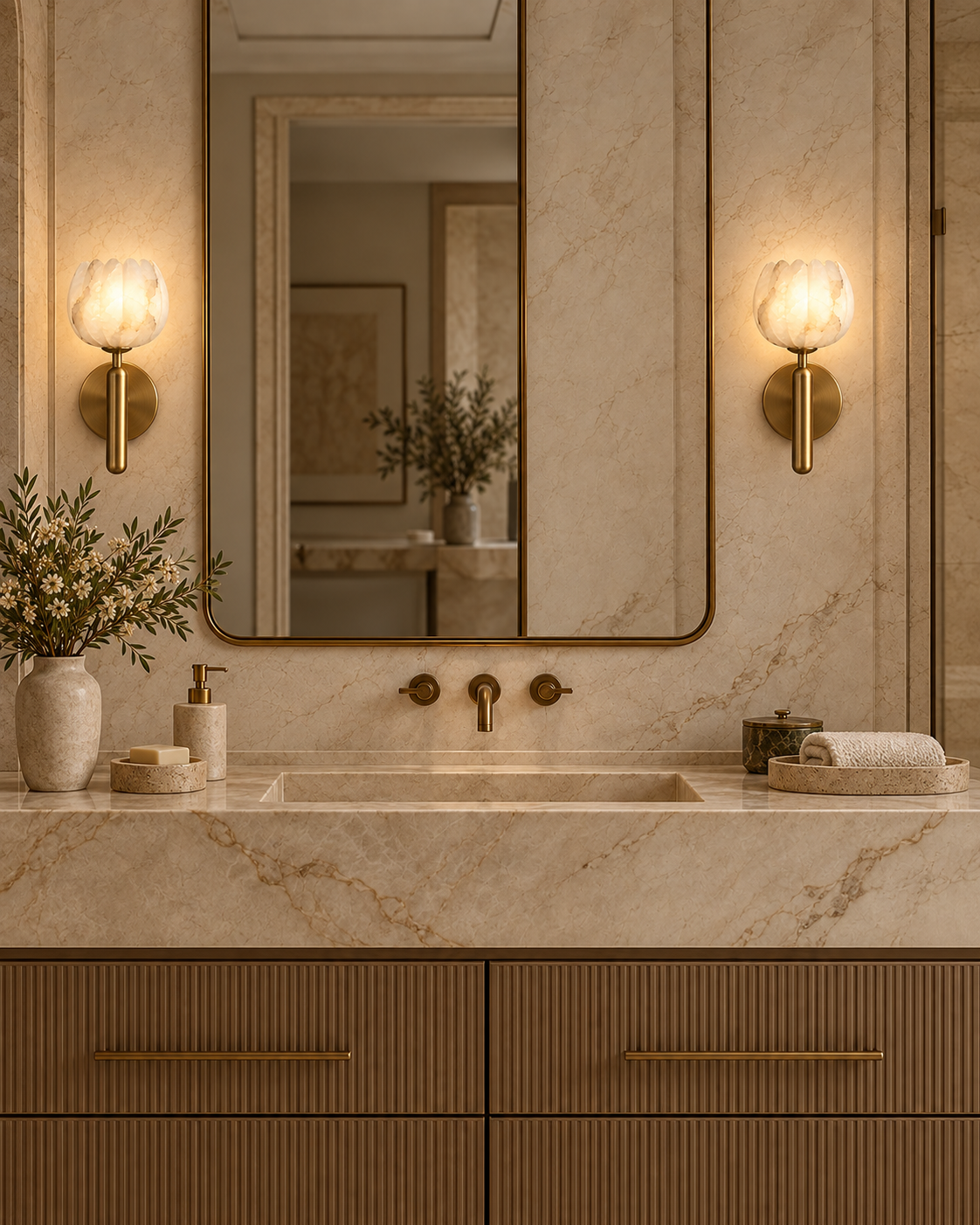Natural Alabaster Flower Wall Sconce | PETALIA