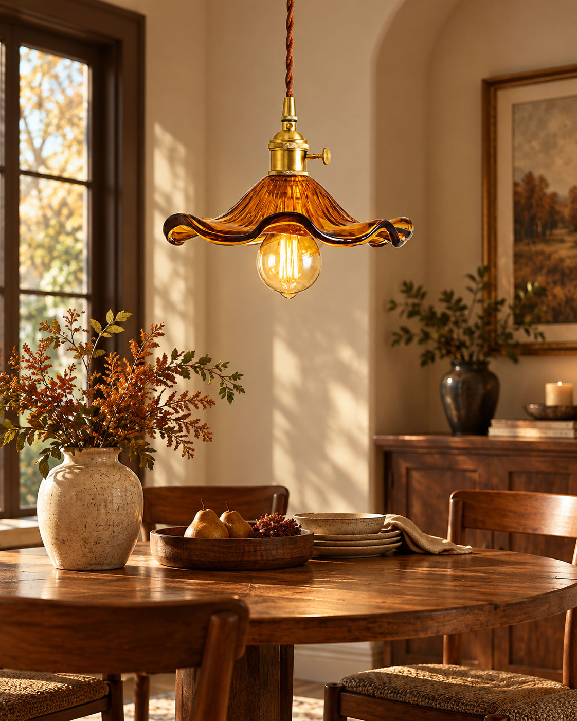 Ribbed Glass Flower Pendant Light | Calantha
