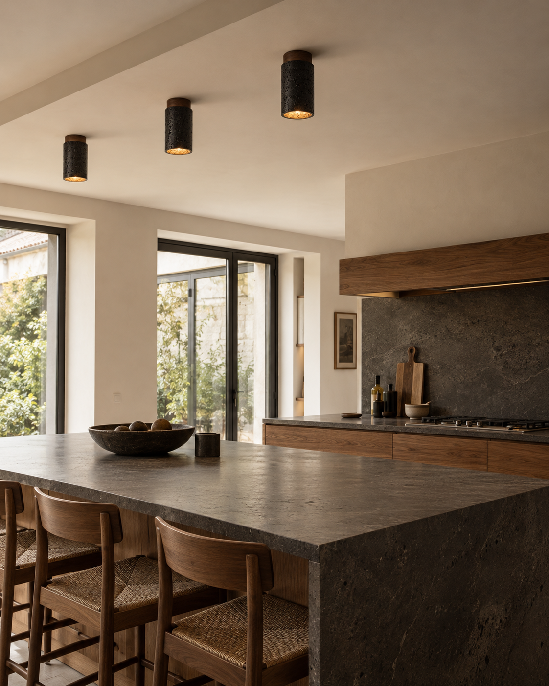 Natural Travertine Flush Mount Ceiling Light | Orvello