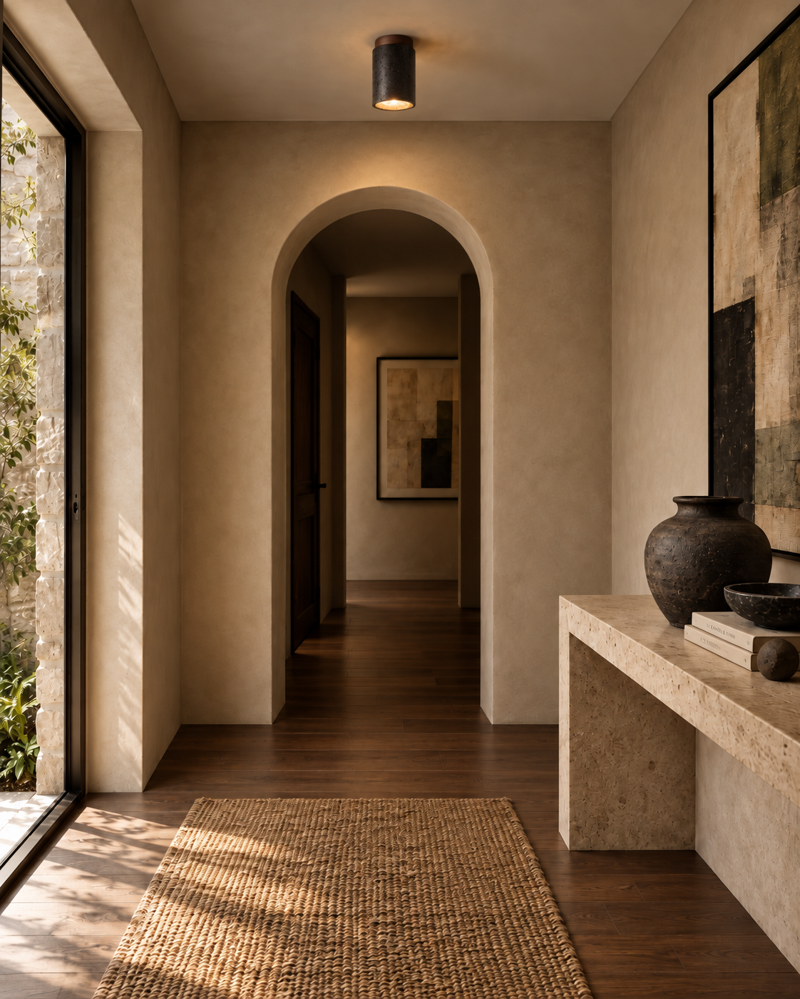 Natural Travertine Flush Mount Ceiling Light | Orvello