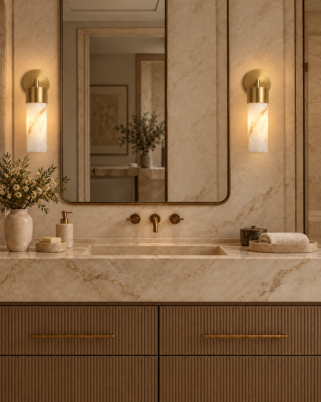 Avelor | Natural Alabaster Cylinder Wall Sconce