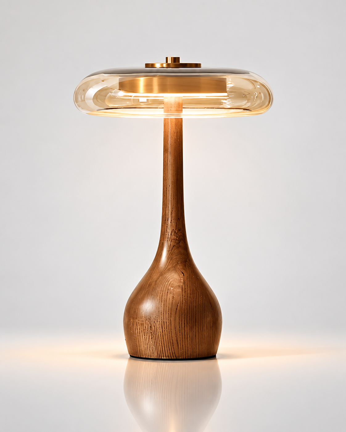 Walnut Wood & Amber Glass Table Lamp | Norevia