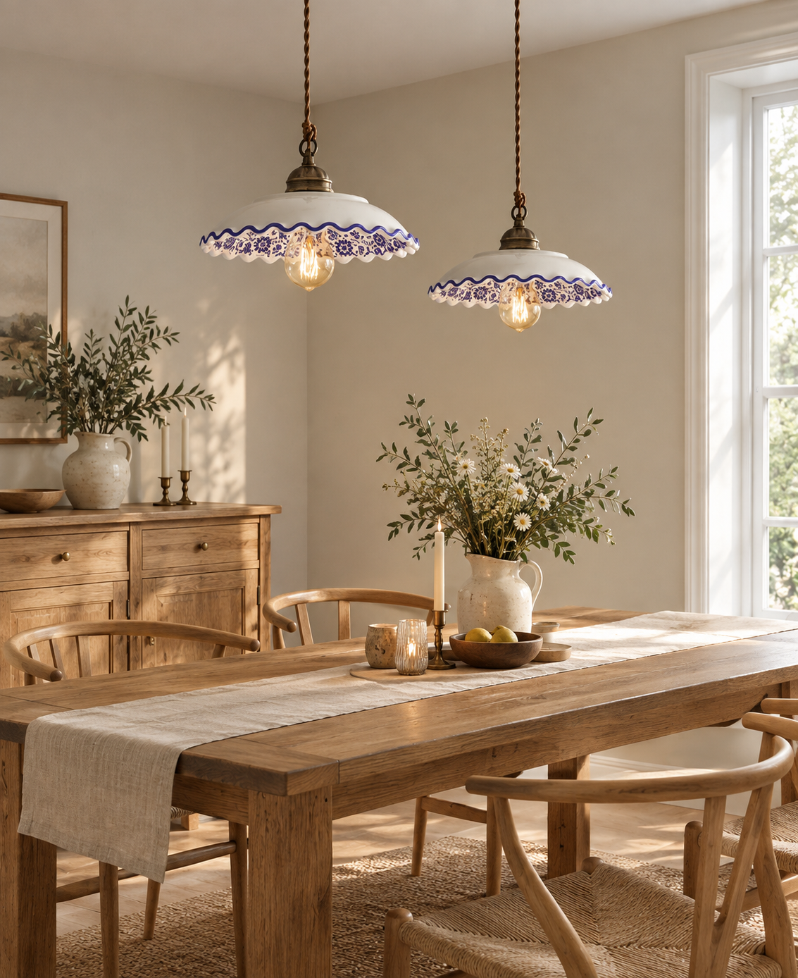 Blue & White Ceramic Pendant Light | Sorelia