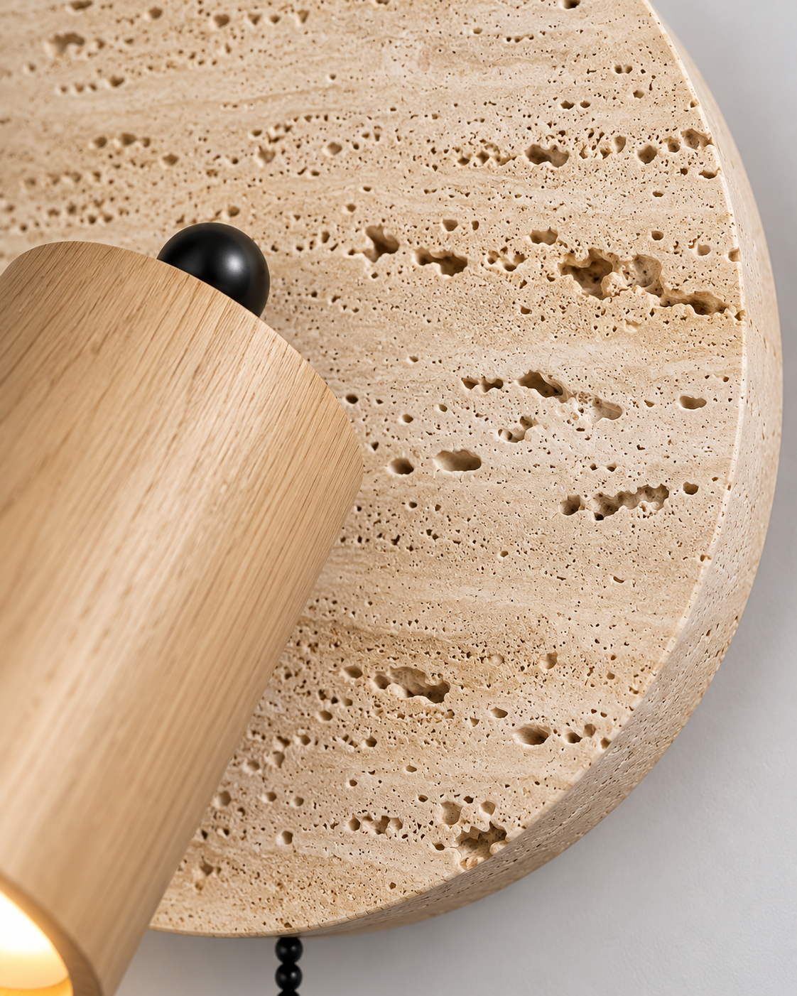 Travertine & Wood Wall Sconce with Pull Chain | Trava