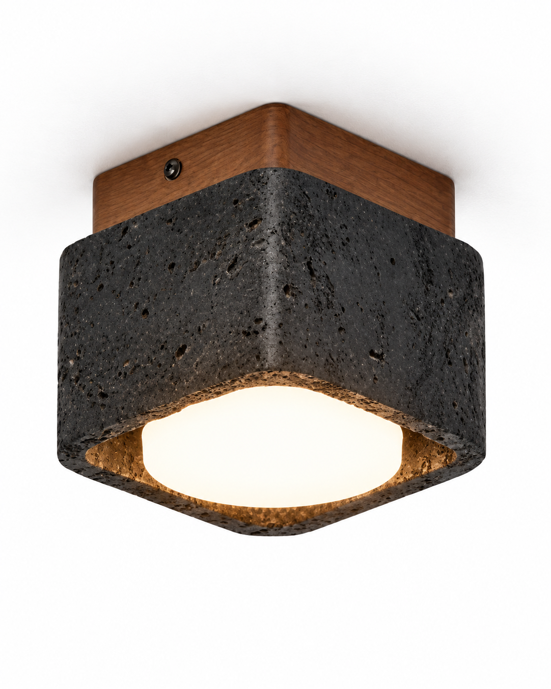 Travertine & Walnut Flush Mount Ceiling Light | Soren