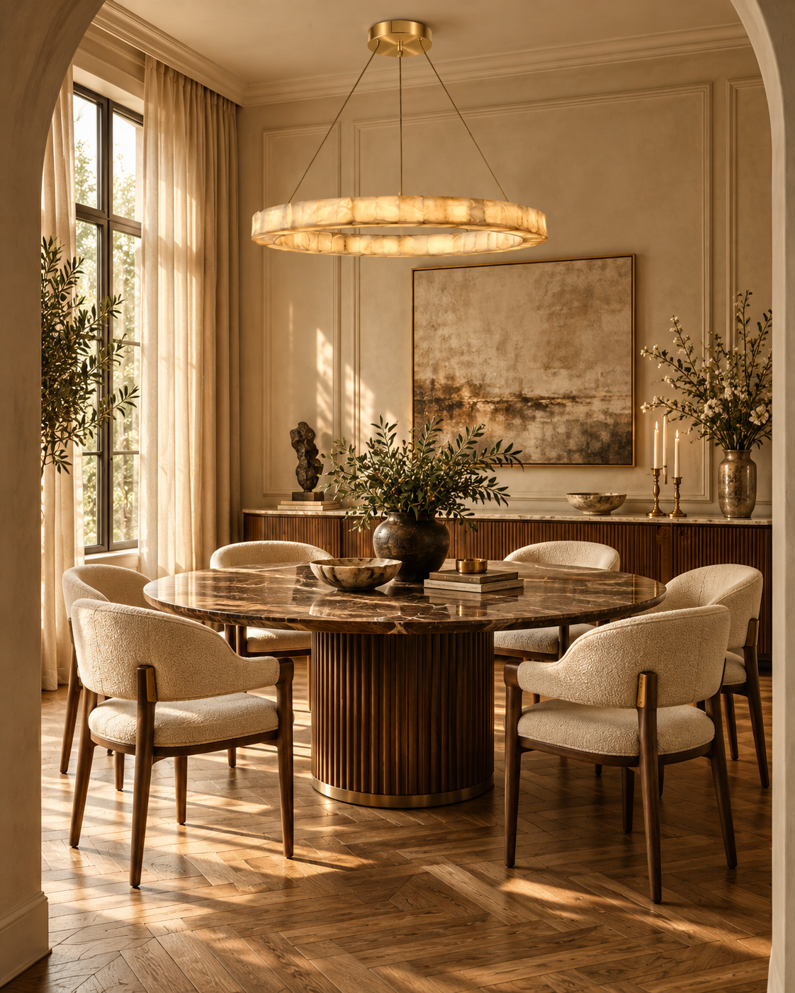 Natural Alabaster Ring Chandelier | Aurelith