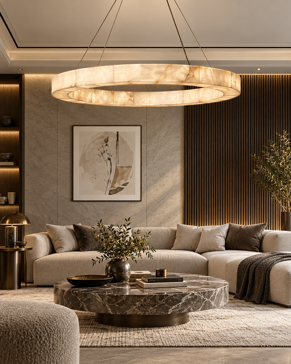 Natural Alabaster Ring Chandelier | Aurelith