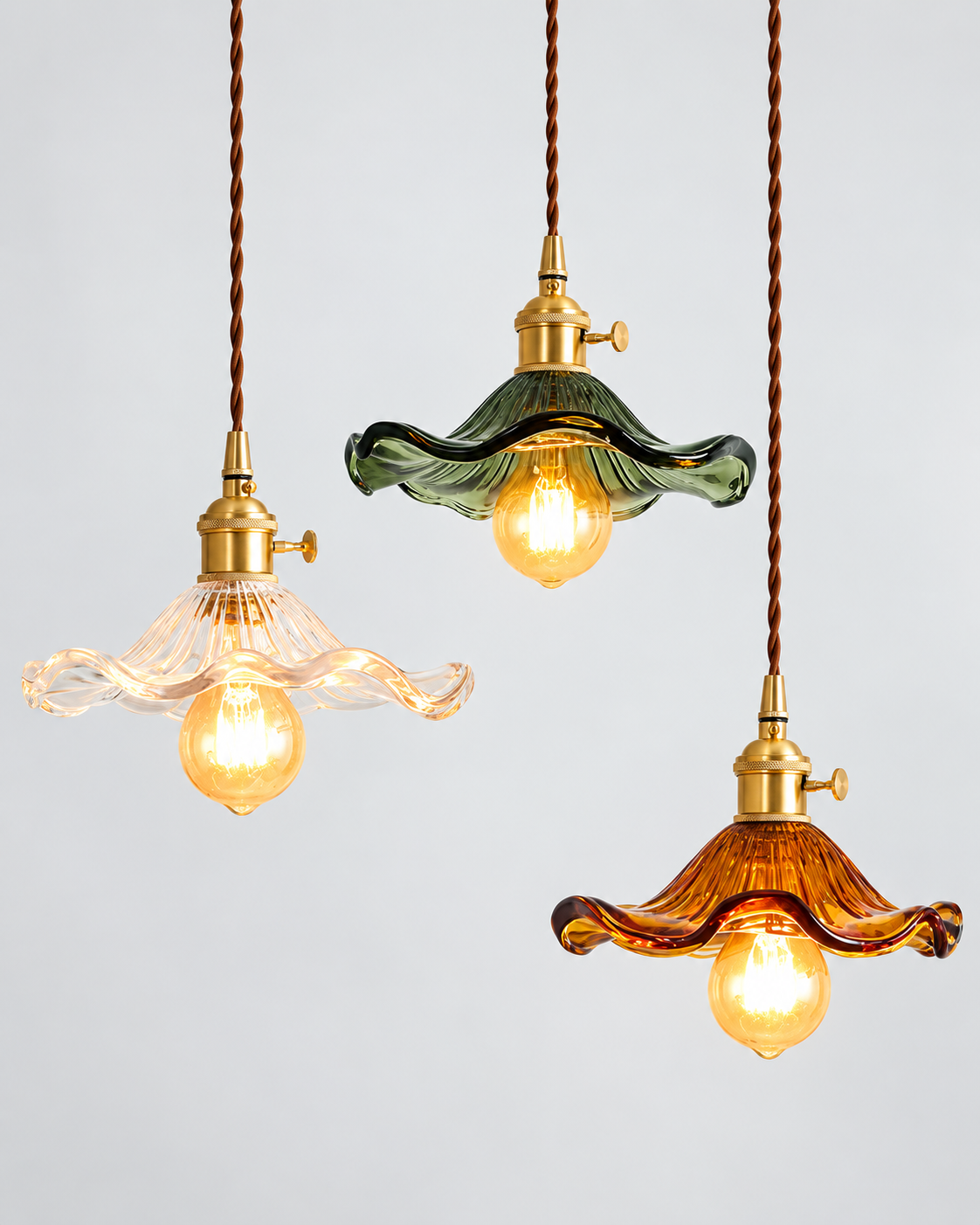 Ribbed Glass Flower Pendant Light | Calantha