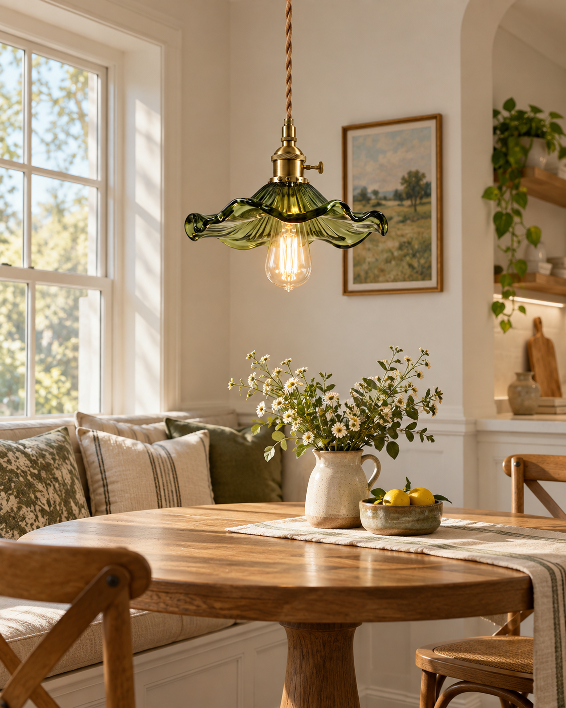 Ribbed Glass Flower Pendant Light | Calantha