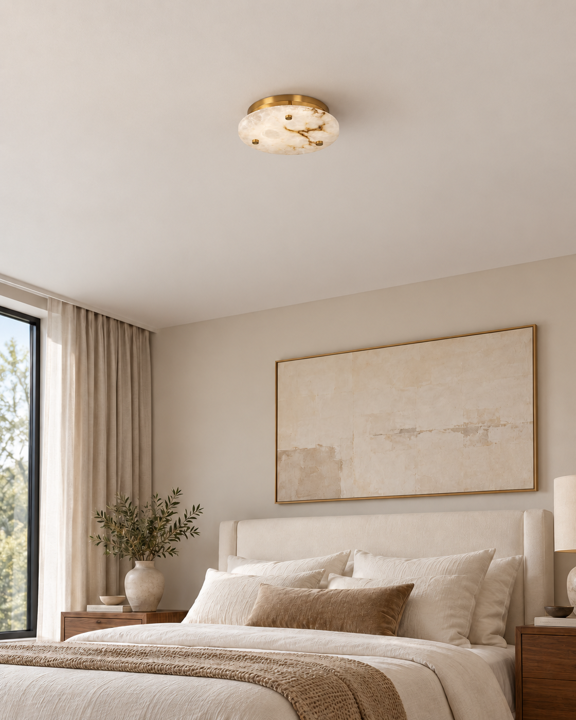 Serane ceiling light at realistic scale — bedroom