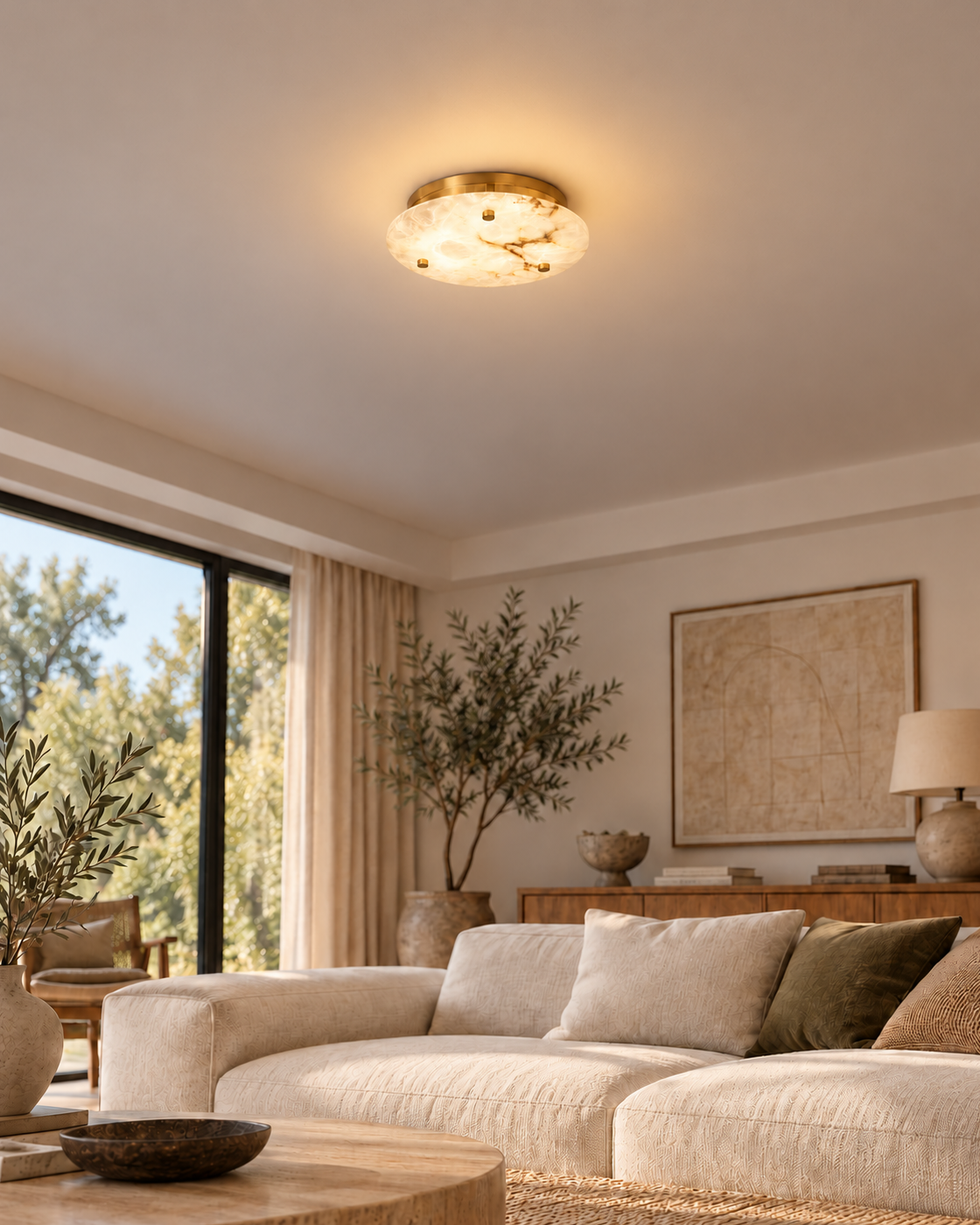 Serane ceiling light at realistic scale — living room on