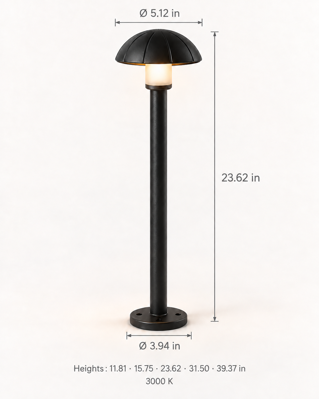 Sylvane dome head with surface base — warm white 3000 K — 23.62 in example with dimensions