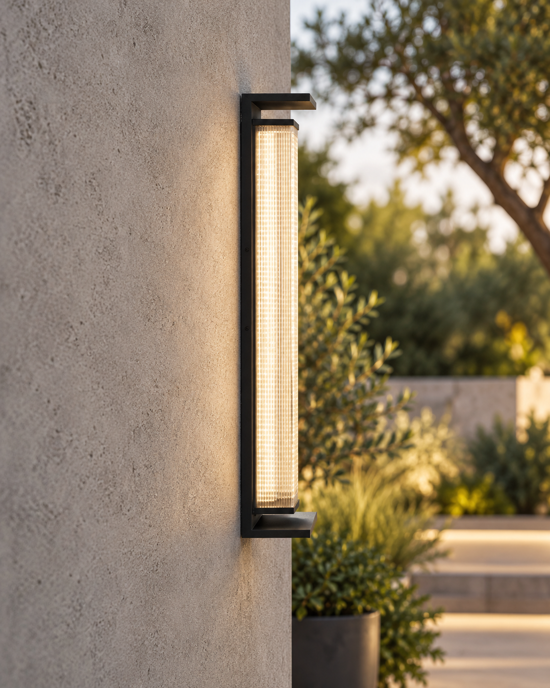 Modern Ribbed Glass Outdoor Wall Sconce | Tavren