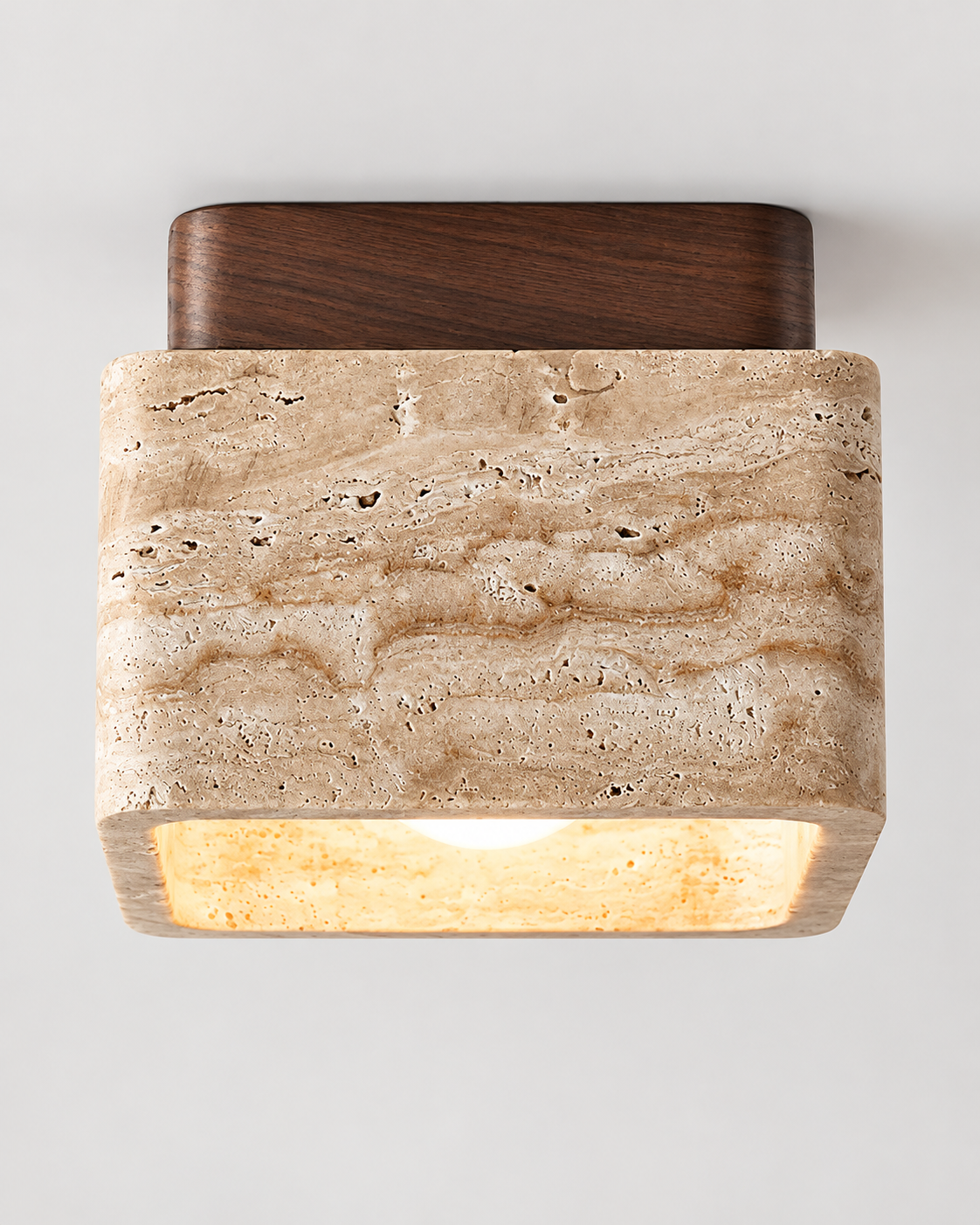 Natural Travertine & Wood Flush Mount Ceiling Light | Avenor
