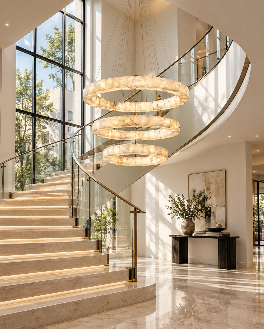 Natural Alabaster Ring Chandelier | Aurelith