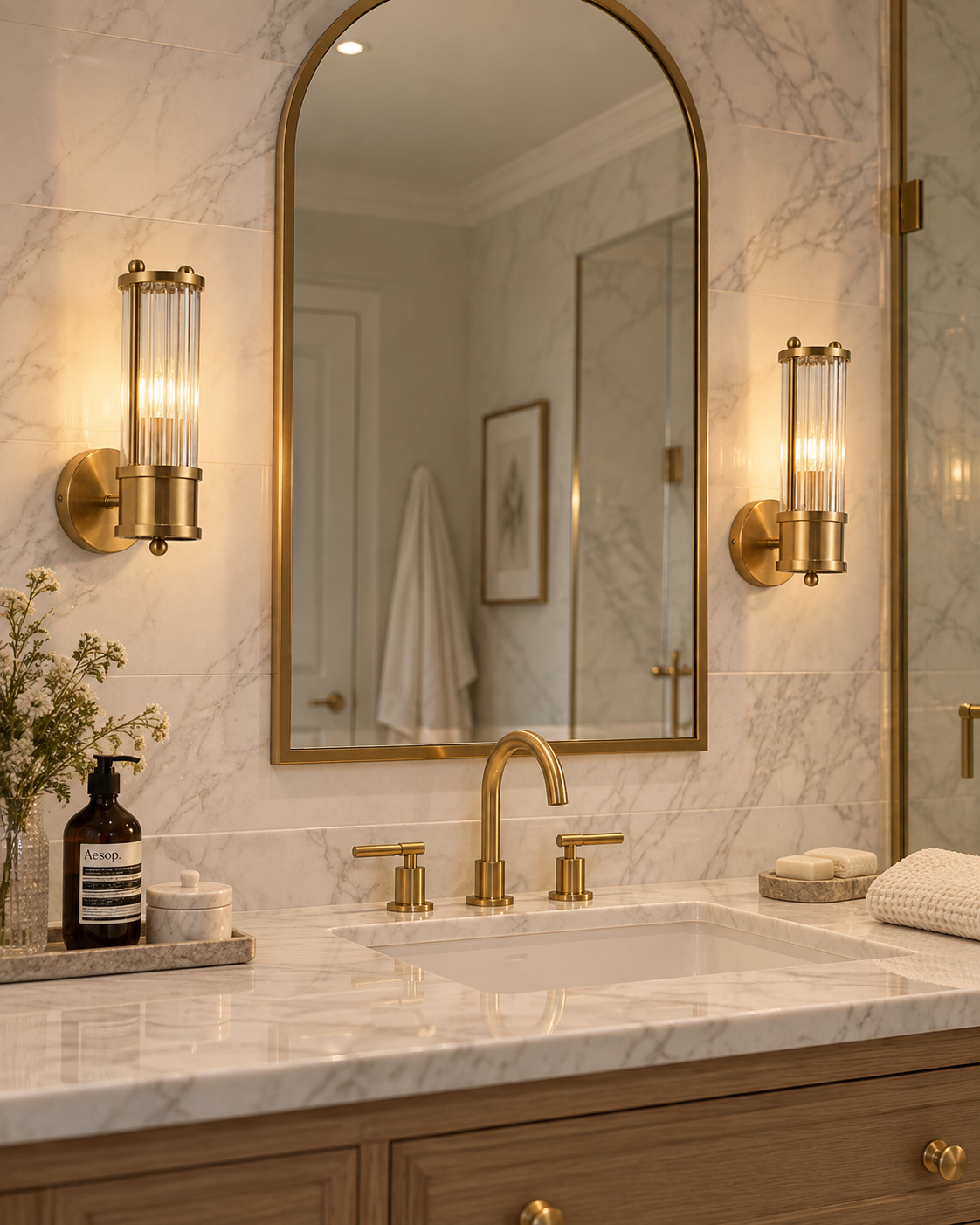 Fluted Glass Wall Sconce – Brushed Brass