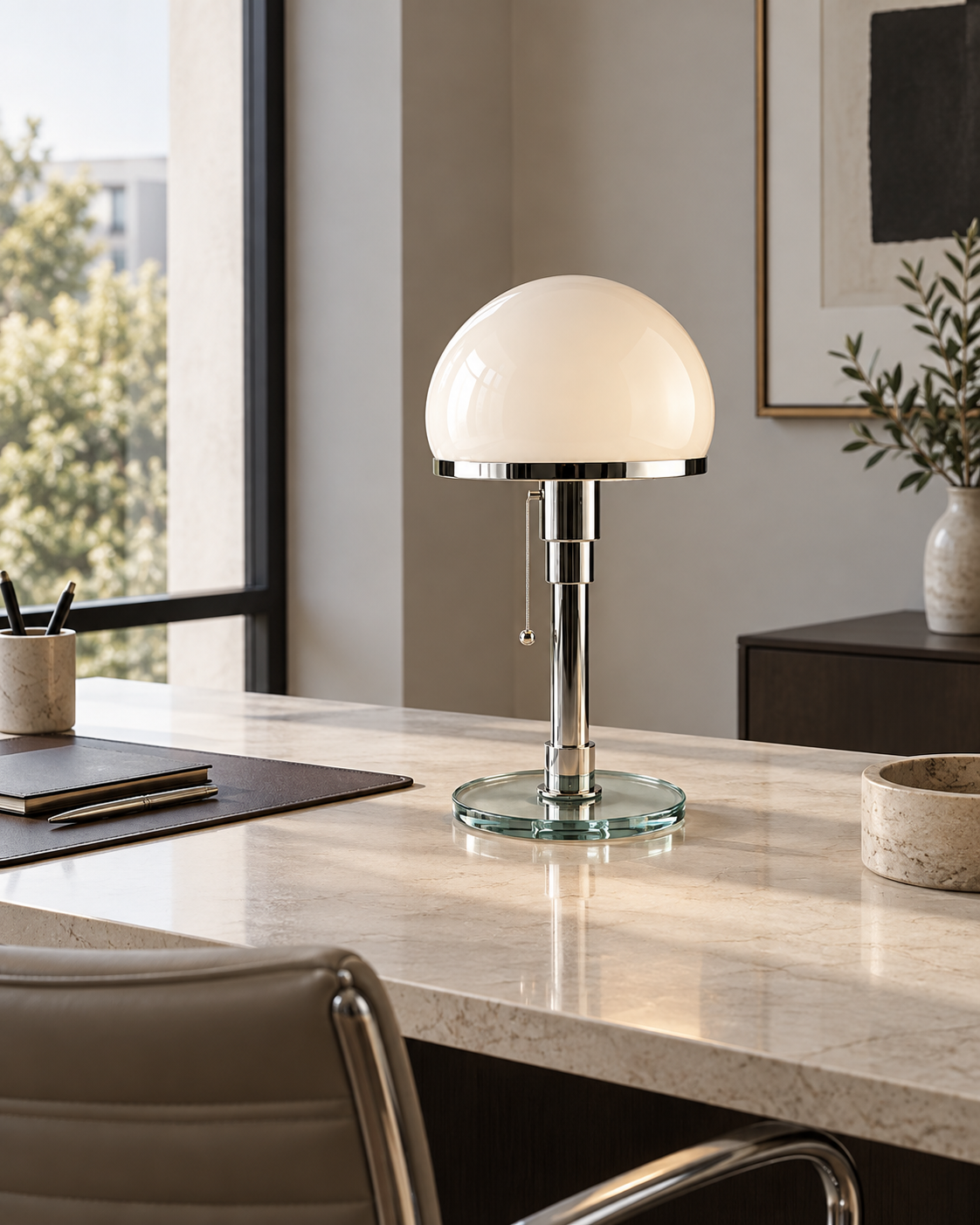 Orbis | Chrome Table Lamp - Pull Chain