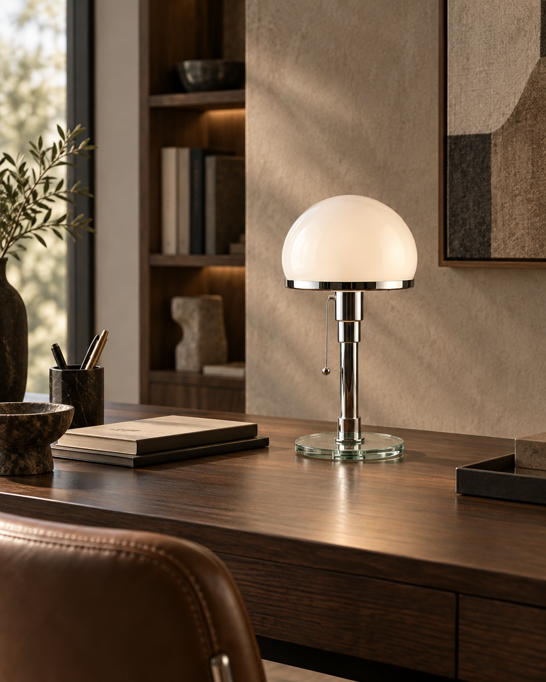 Orbis | Chrome Table Lamp - Pull Chain
