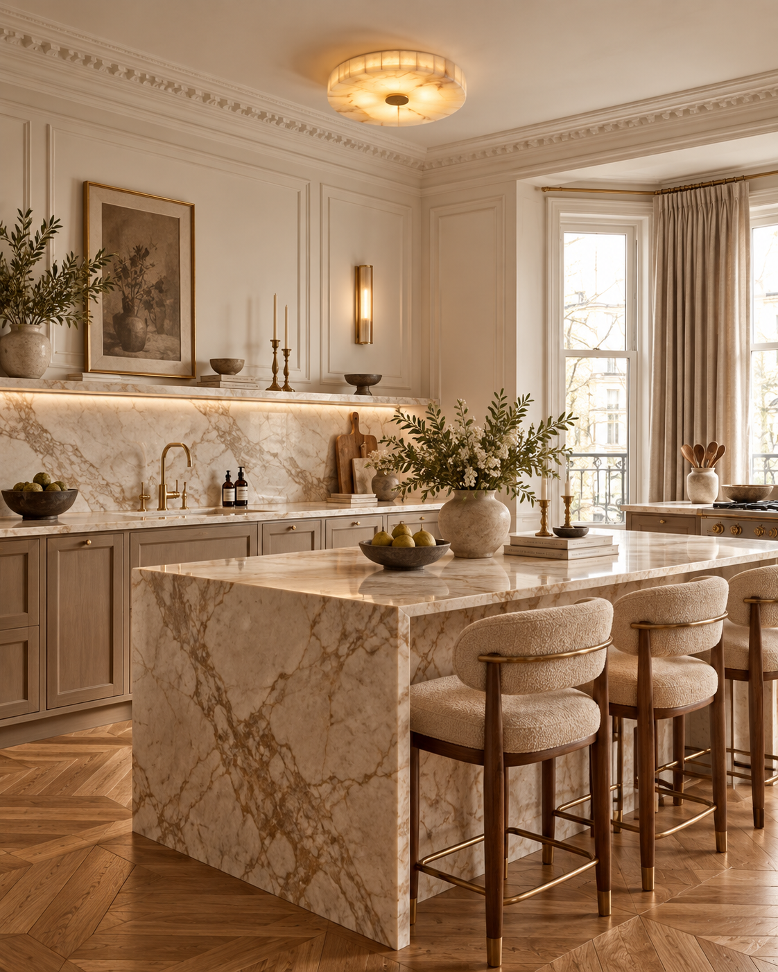 Natural Alabaster Mosaic Flush Mount Ceiling Light | Zalba