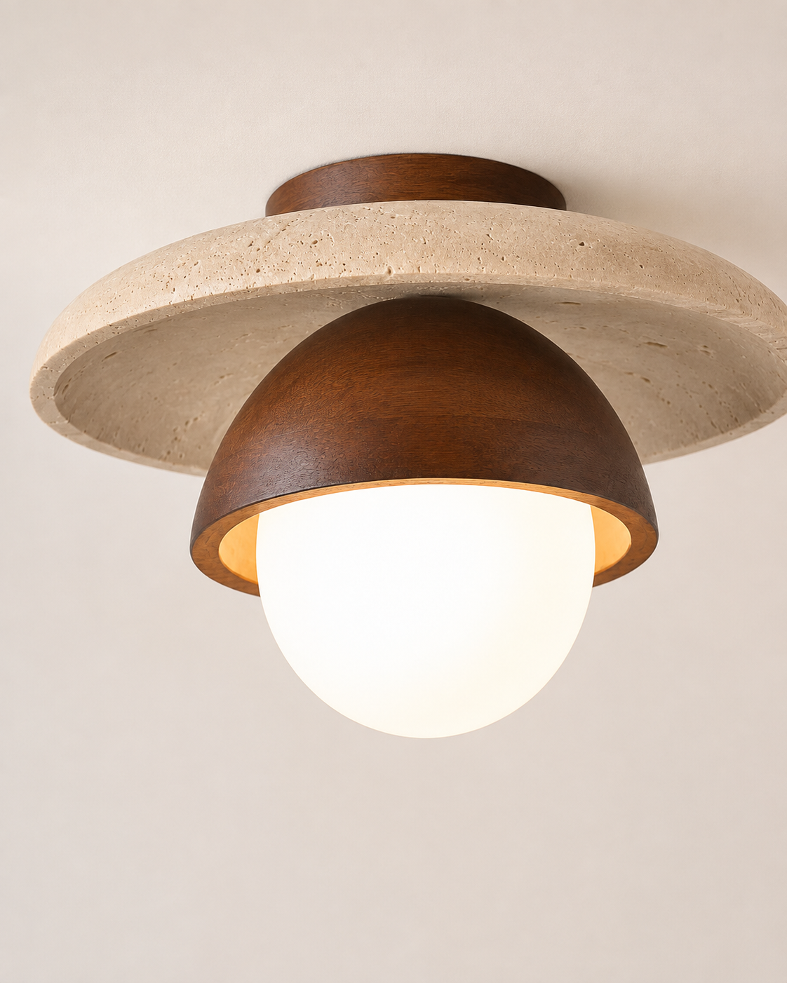 Aster | Travertine & Wood Ceiling Light
