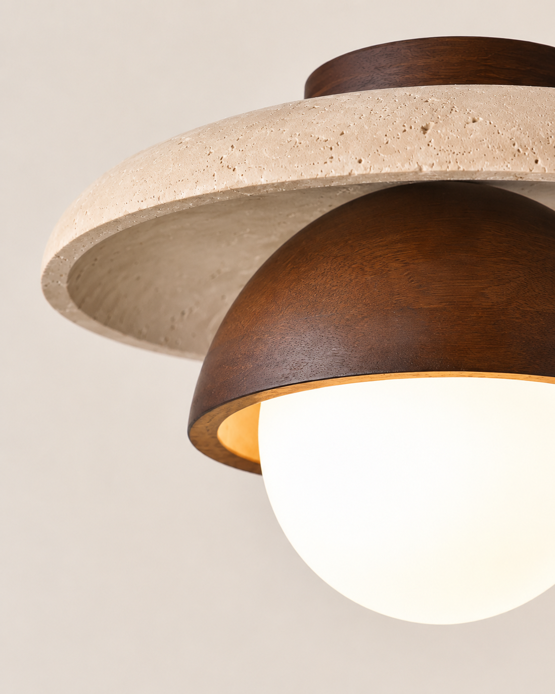 Aster | Travertine & Wood Ceiling Light