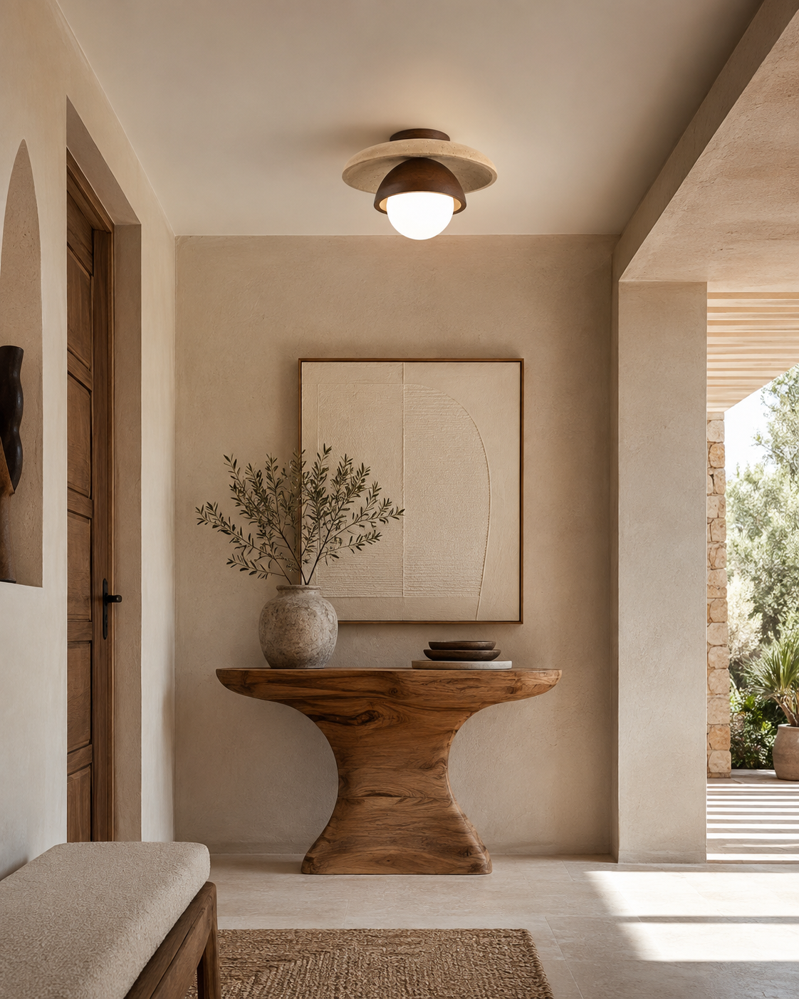 Aster | Travertine & Wood Ceiling Light