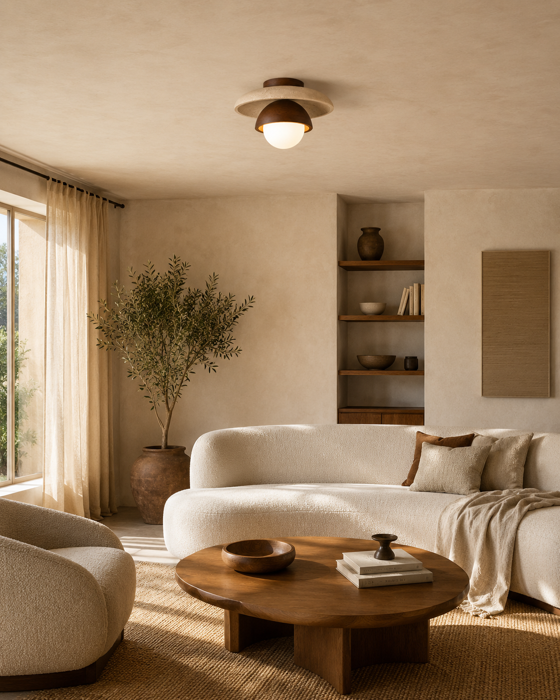 Aster | Travertine & Wood Ceiling Light