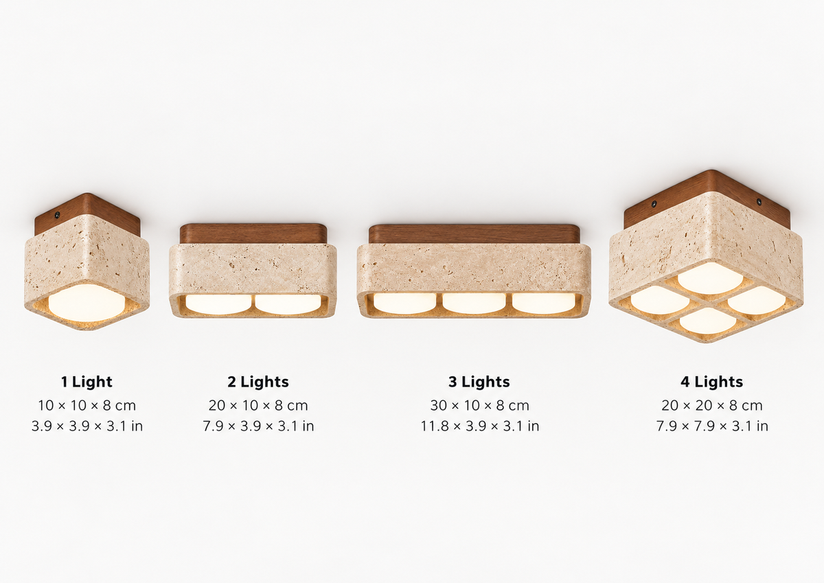 Travertine & Walnut Flush Mount Ceiling Light | Soren