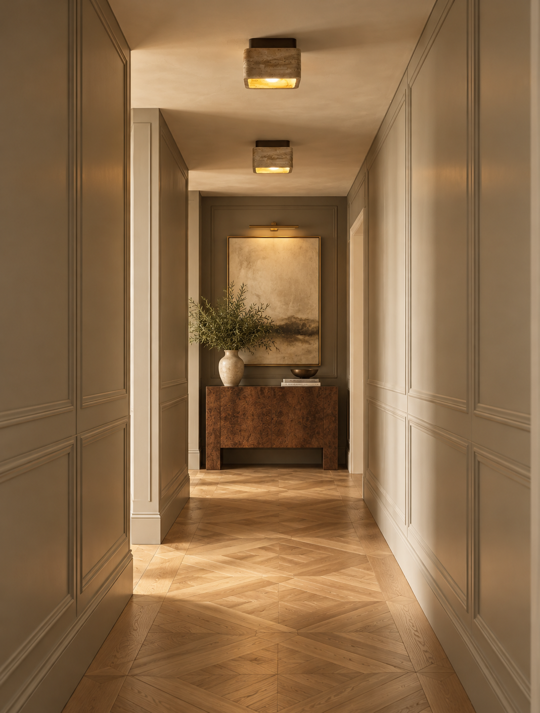 Natural Travertine & Wood Flush Mount Ceiling Light | Avenor