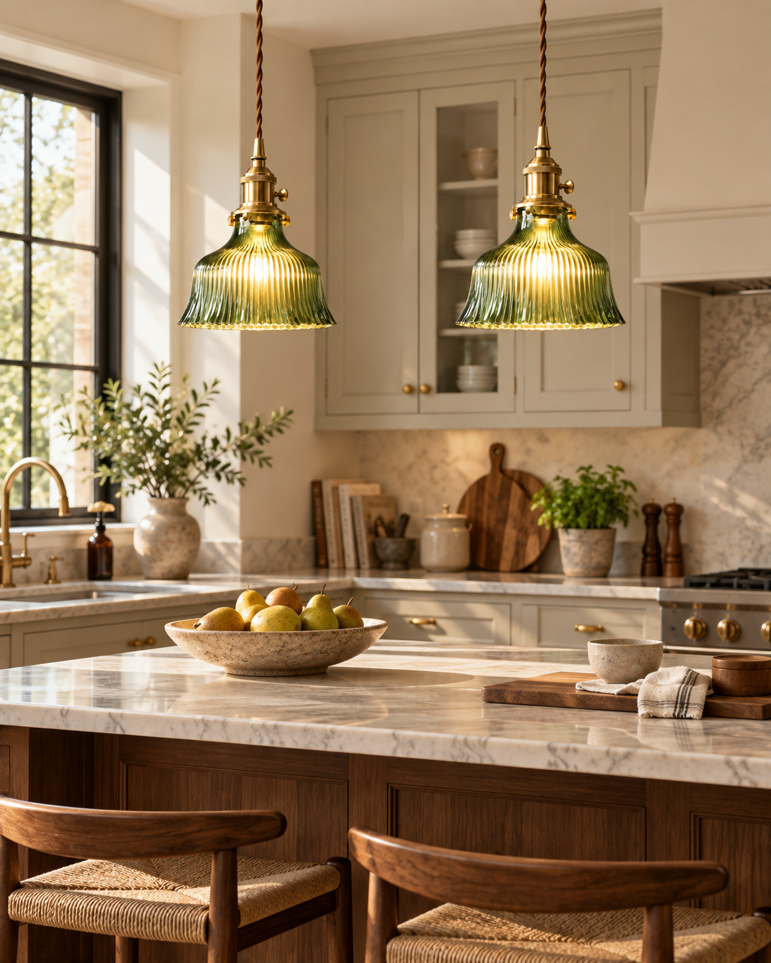 Ribbed Green Glass Pendant Light | Vira