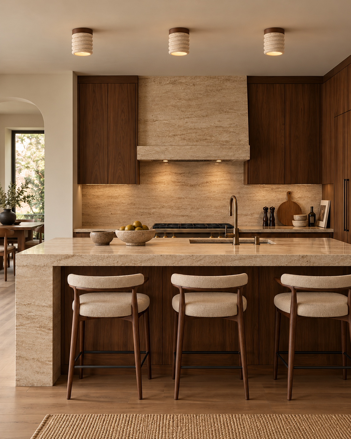 Ribbed Natural Travertine Ceiling Light | Rovik