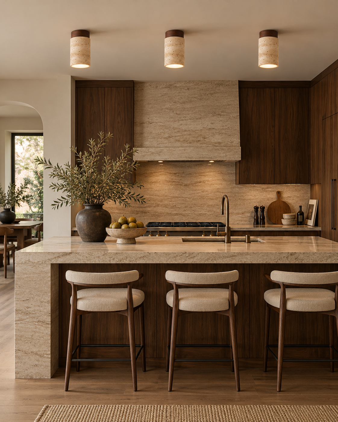 Natural Travertine Flush Mount Ceiling Light | Orvello