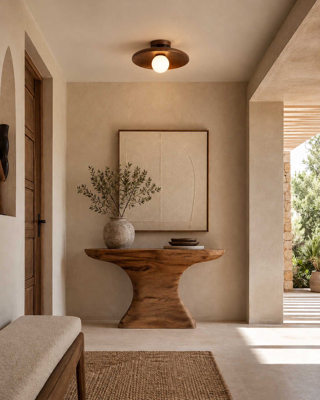 Modern Wood Flush Mount Ceiling Light | Elowen