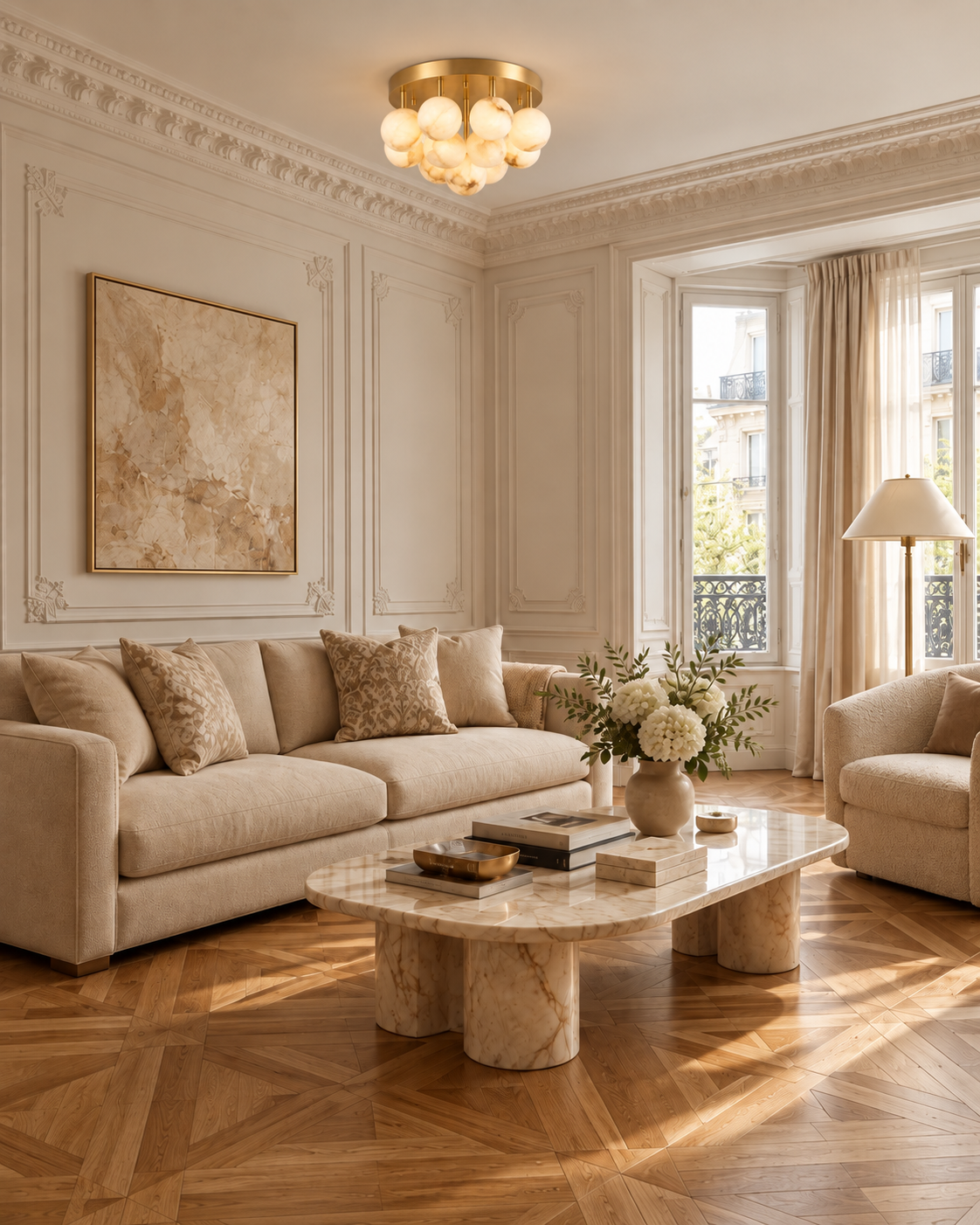 Globan | Natural Alabaster Globe Flush Mount Ceiling Light