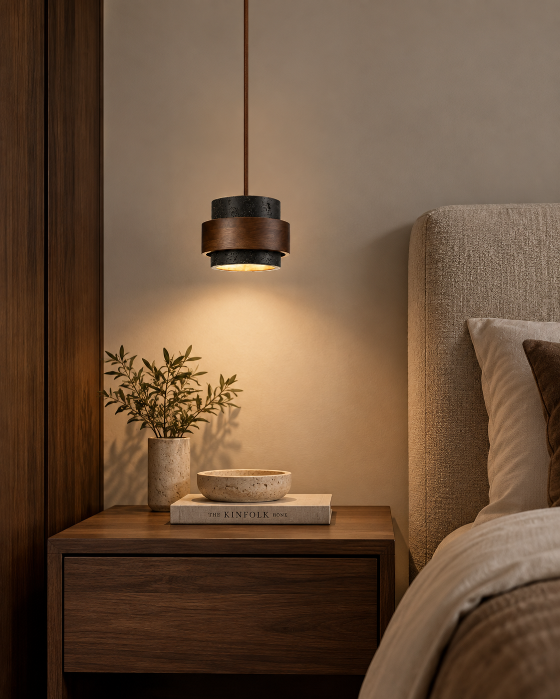 Tavira | Travertine & Solid Wood Pendant Light