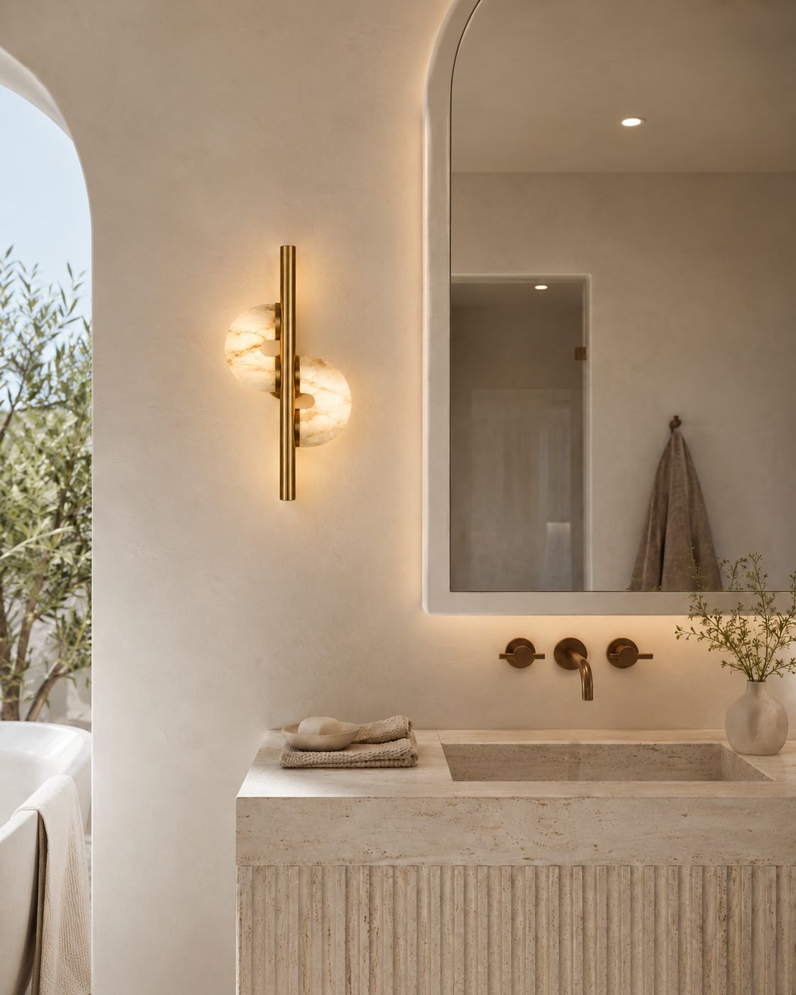 Sculpted Alabaster & Metal Wall Sconce | Aurevon