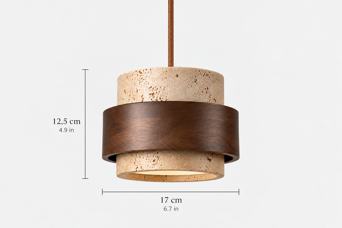 Tavira | Travertine & Solid Wood Pendant Light