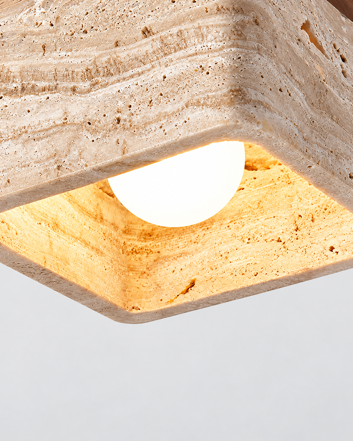 Natural Travertine & Wood Flush Mount Ceiling Light | Avenor