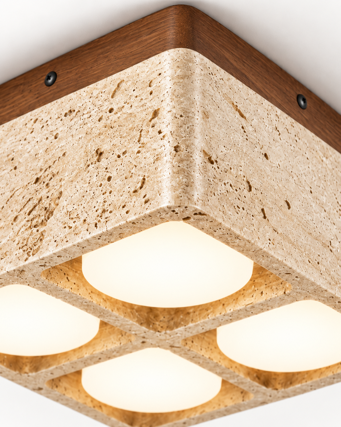 Travertine & Walnut Flush Mount Ceiling Light | Soren