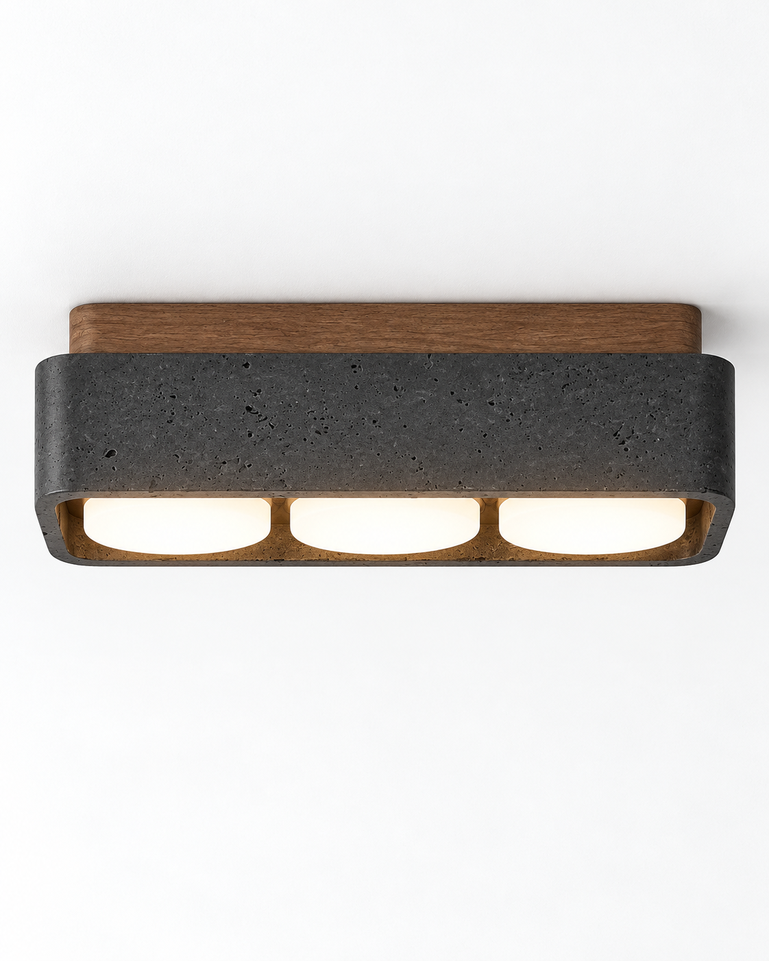 Travertine & Walnut Flush Mount Ceiling Light | Soren