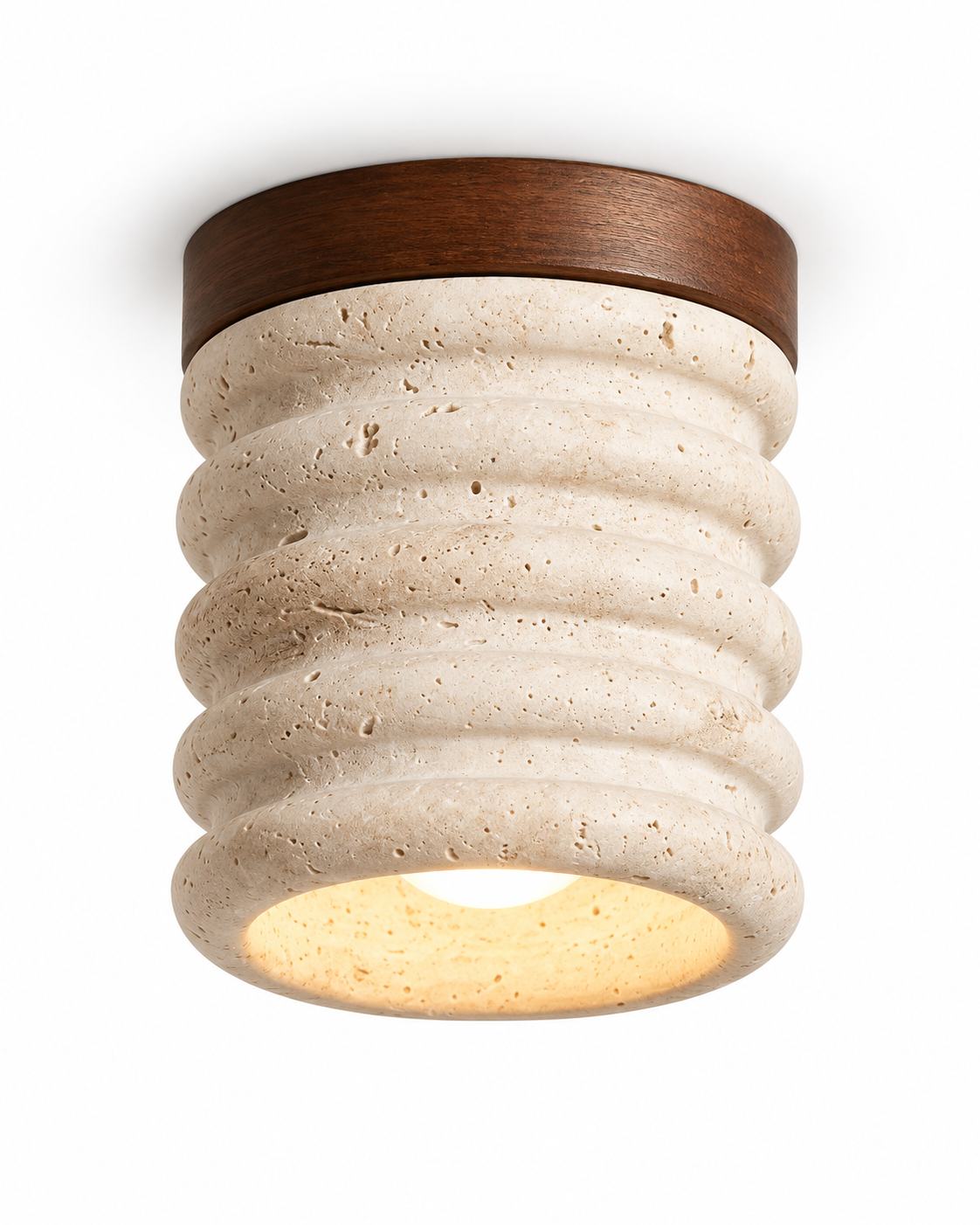 Ribbed Natural Travertine Ceiling Light | Rovik