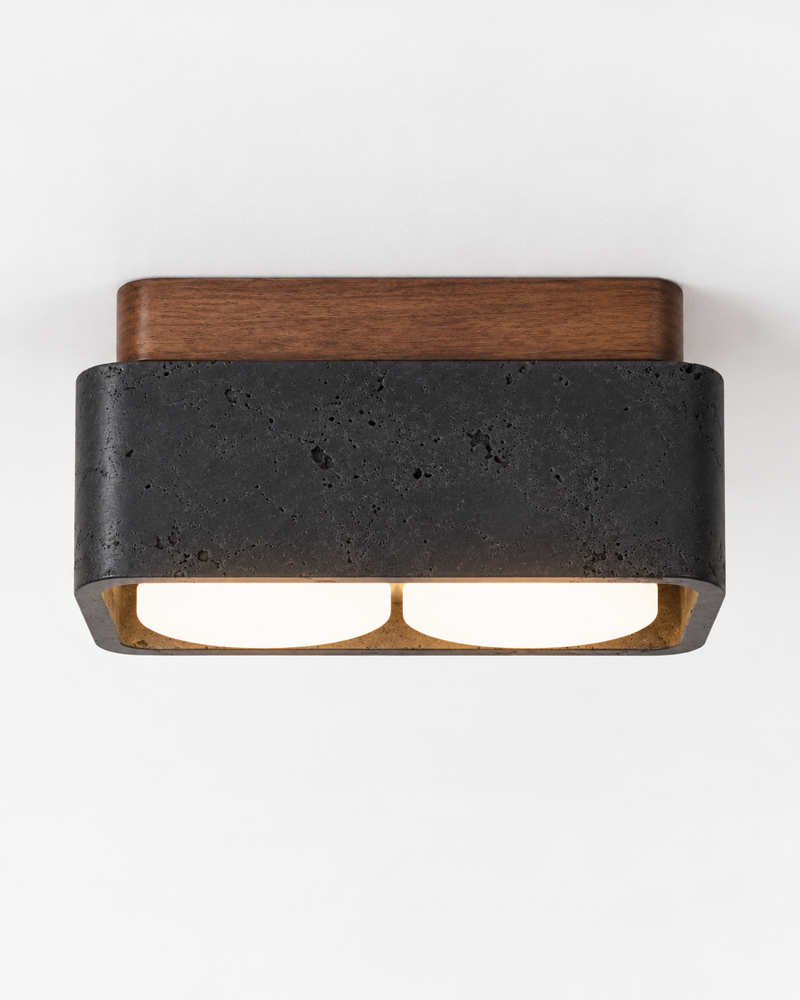 Travertine & Walnut Flush Mount Ceiling Light | Soren