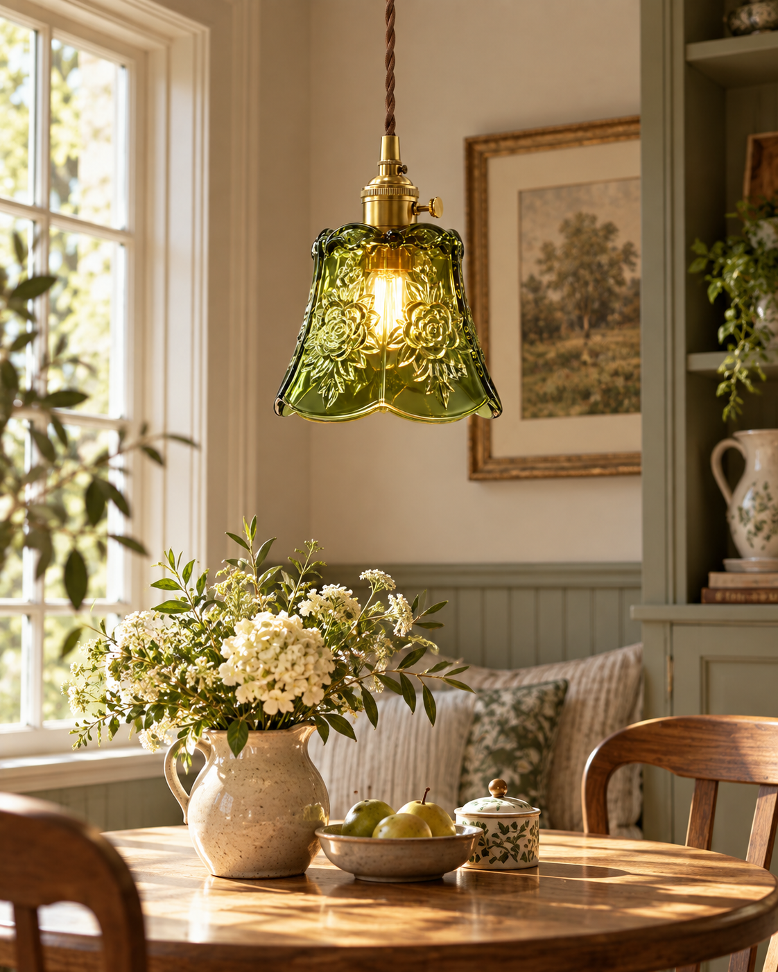 Ribbed Green Glass Pendant Light | Vira
