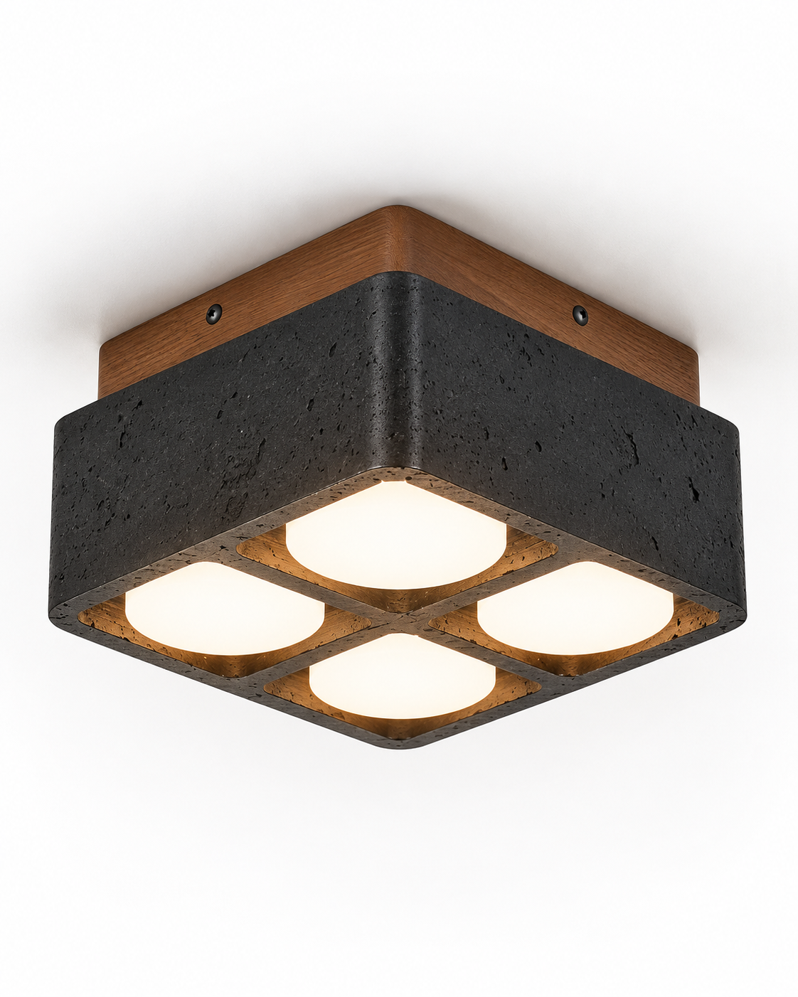 Travertine & Walnut Flush Mount Ceiling Light | Soren