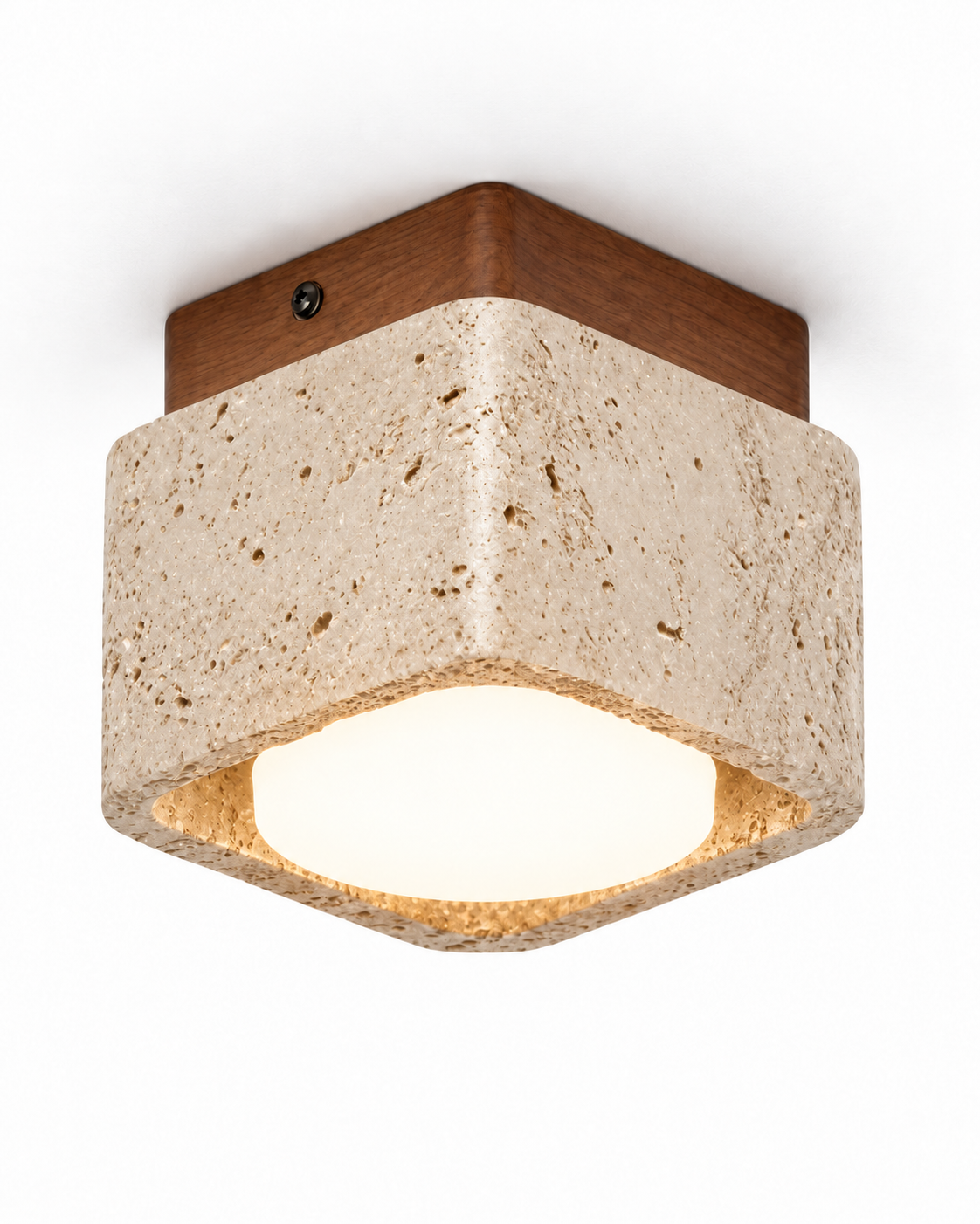 Travertine & Walnut Flush Mount Ceiling Light | Soren