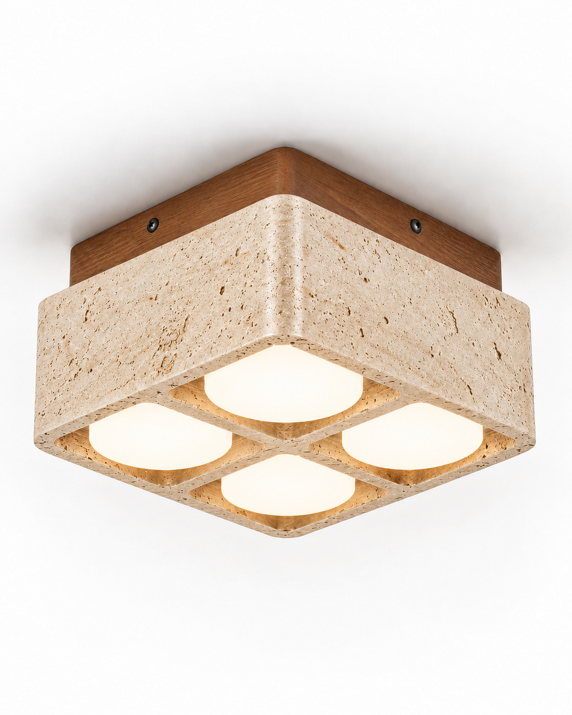 Travertine & Walnut Flush Mount Ceiling Light | Soren