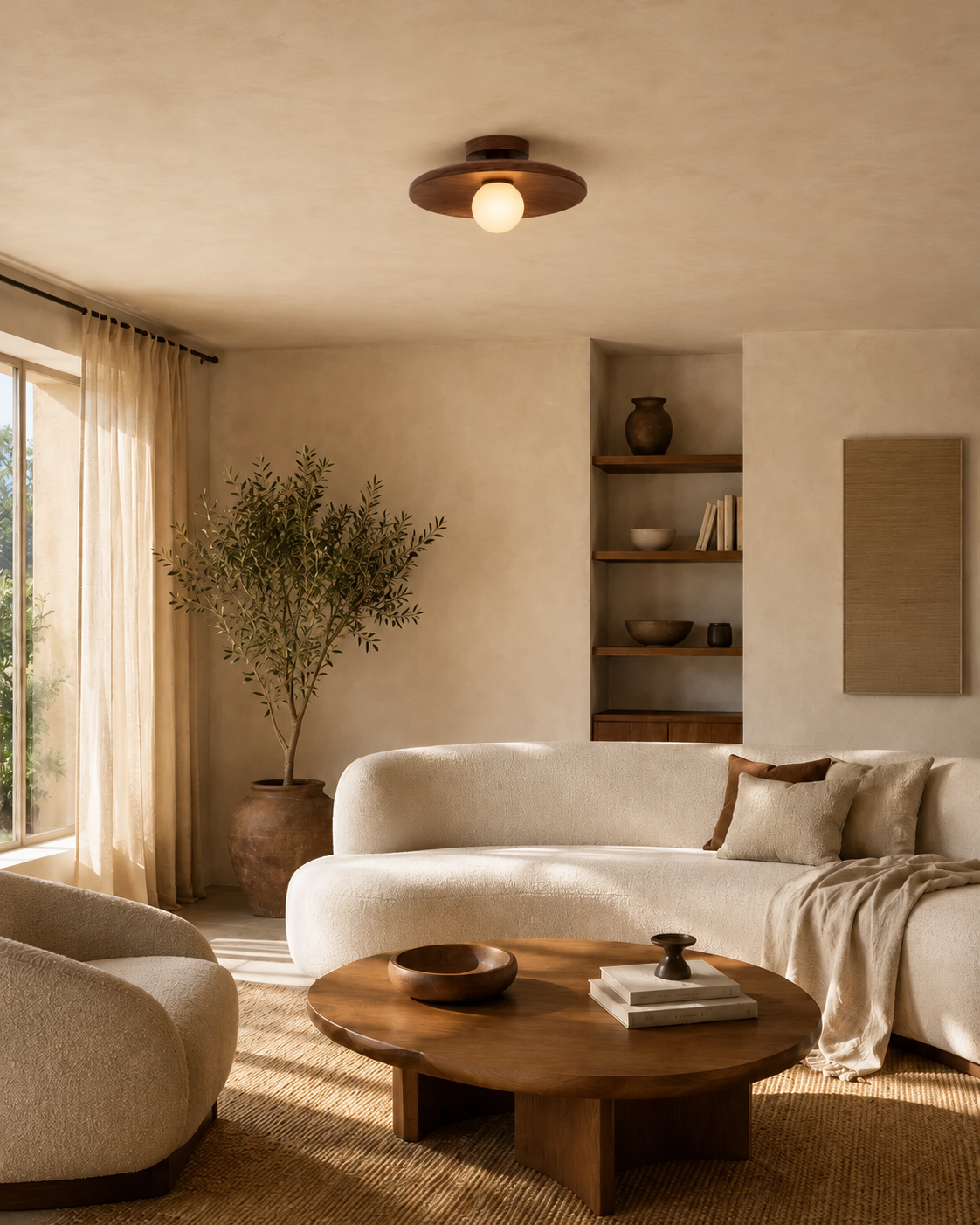 Modern Wood Flush Mount Ceiling Light | Elowen